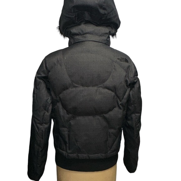 North Face Hooded Gray Quilted Puffer Elastic Waist Down Jacket Coat Size Small - Picture 3 of 13